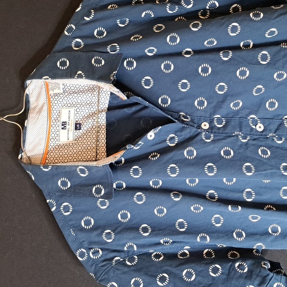 Michael Brandon Shirt Adult Large Blue White Geometric Camp Collared - Picture 2 of 6